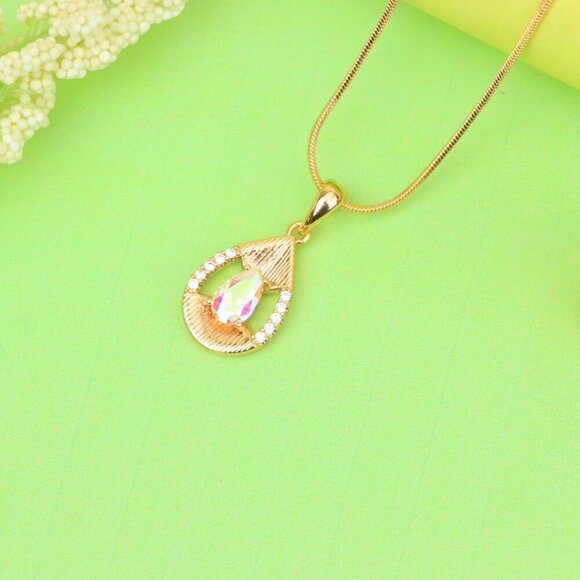 "Teardrop Pendant with White Rainbow Stone and Gold Frame Design, XPPT1686 - Picture 11 of 13